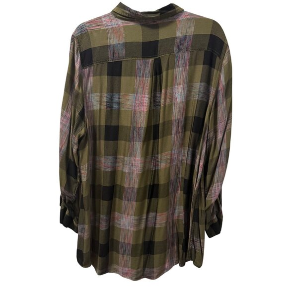 Cato Plaid Button Down Shirt Olive Green Pink Sz 18/20W - Picture 8 of 12
